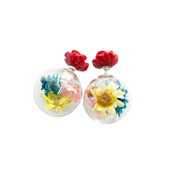 Floral Earrings with Red Rose