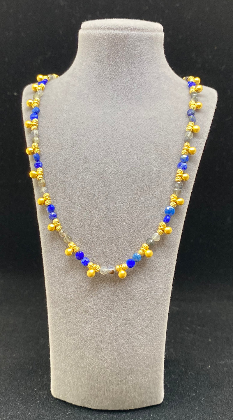 Lapis Lazuli Gemstone & Golden Plate Necklace