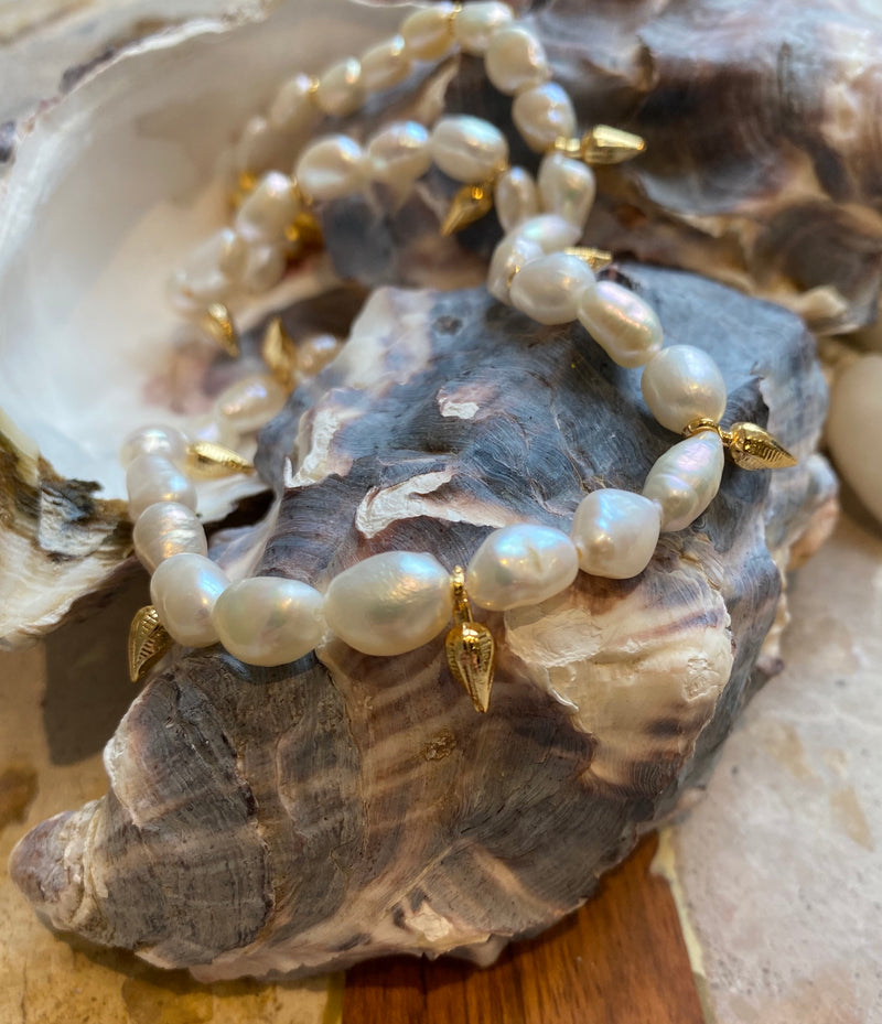 Baroque Pearl and Rosebud Necklace