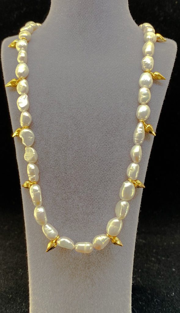 Baroque Pearl and Rosebud Necklace