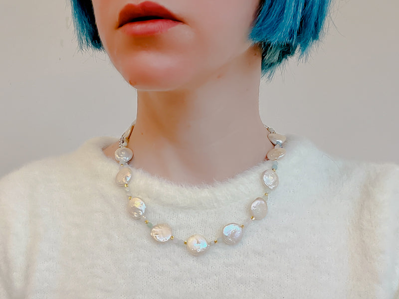 White Button Pearl Necklace