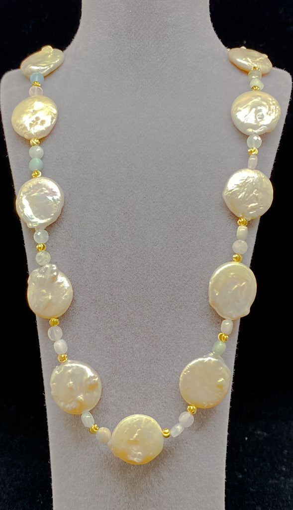 White Button Pearl Necklace