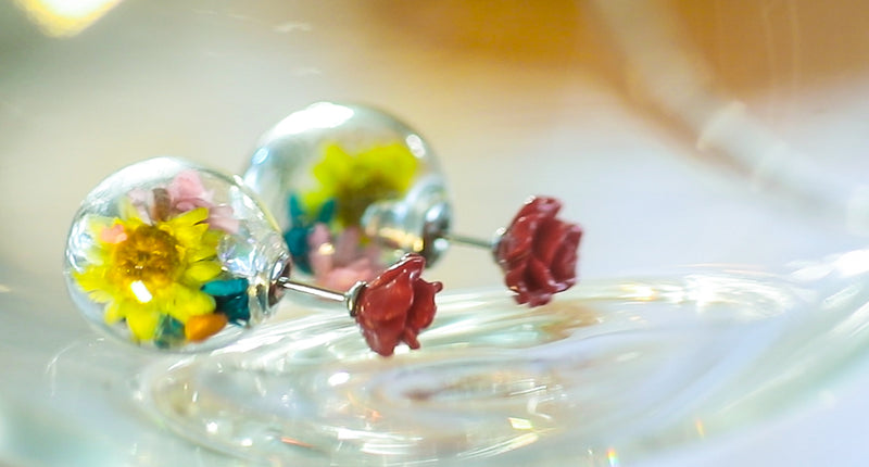 Floral Earrings with Red Rose