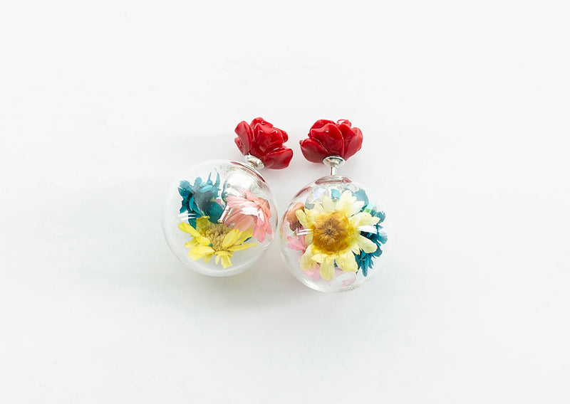 Floral Earrings with Red Rose